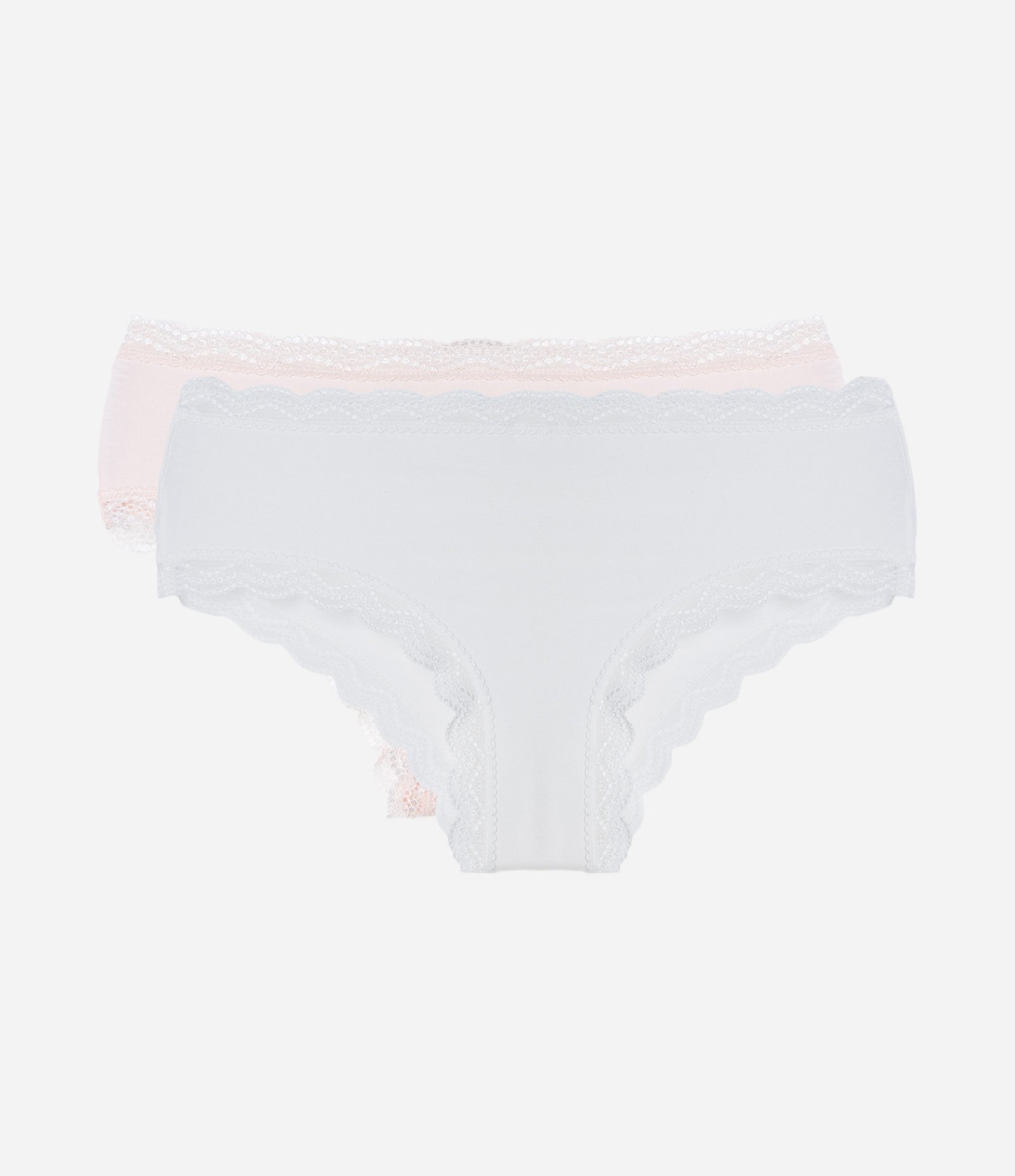 Kit 02 Calcinhas Boyshort com Bordas em Renda Branco Neve/Rosa 1