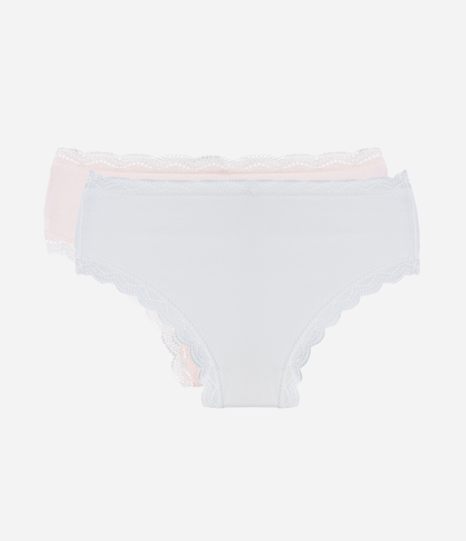 Kit 02 Calcinhas Boyshort com Bordas em Renda Branco Neve/Rosa 2