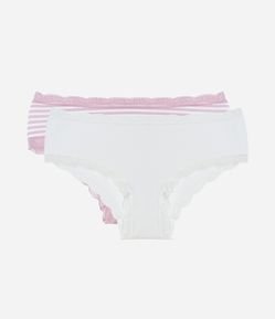 Kit 02 Calcinhas Boyshort em Algodão com Renda nas Bordas