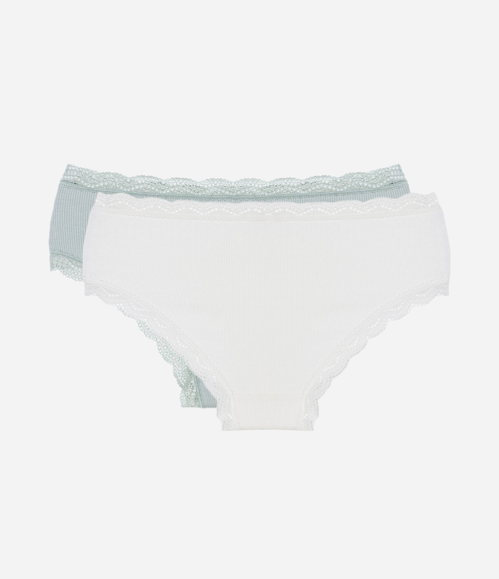 Kit 02 Calcinhas Boyshort em Viscose Canelada com Renda Verde/Off White 2