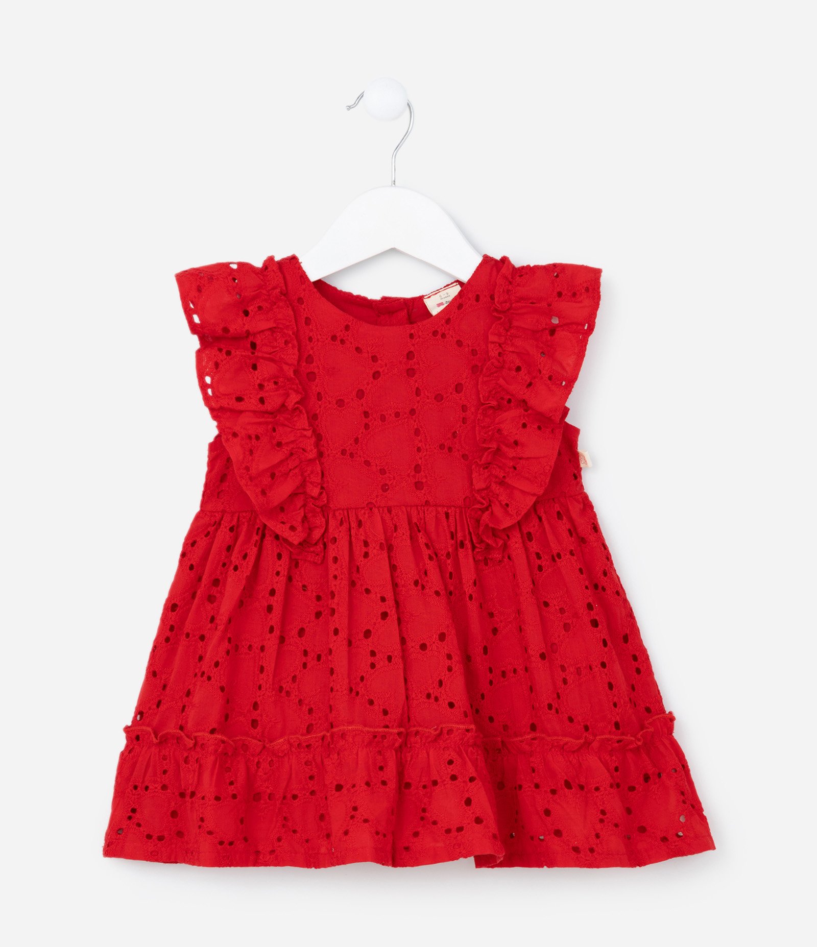 Vestido Infantil em Tricoline com Babadinhos - Tam 3 a 18 meses Vermelho 2