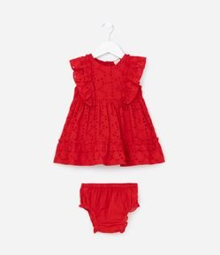 Vestido Infantil em Tricoline com Babadinhos - Tam 3 a 18 meses