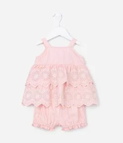 Conjunto Infantil com Babados e Bordado - Tam 0 a 18 meses