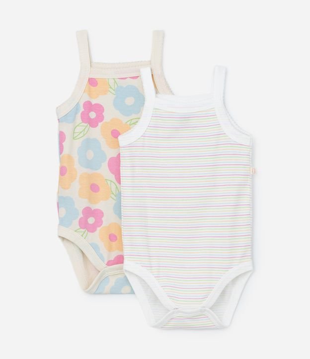 Kit 02 Bodies com Estampa Floral e Listras - Tam 0 a 18 meses
