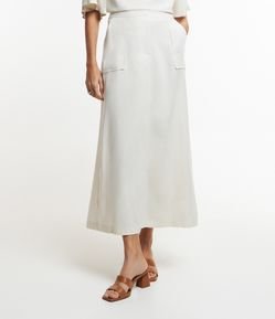 Saia Reta Midi em Viscolinho com Bolsos Grandes