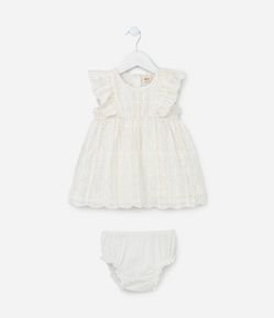 Vestido Infantil com Babado e Fio Metalizado - Tam 3 a 18 meses