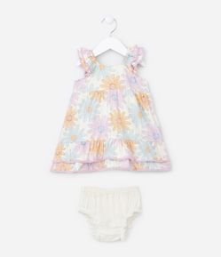 Vestido Infantil em Tricoline com Estampa Floral - Tam 3 a 18 meses