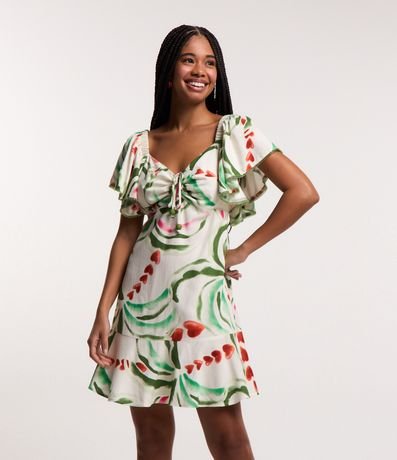 Menor preço em Vestido Curto em Viscose e Linho com Estampa de Corações e Miçangas