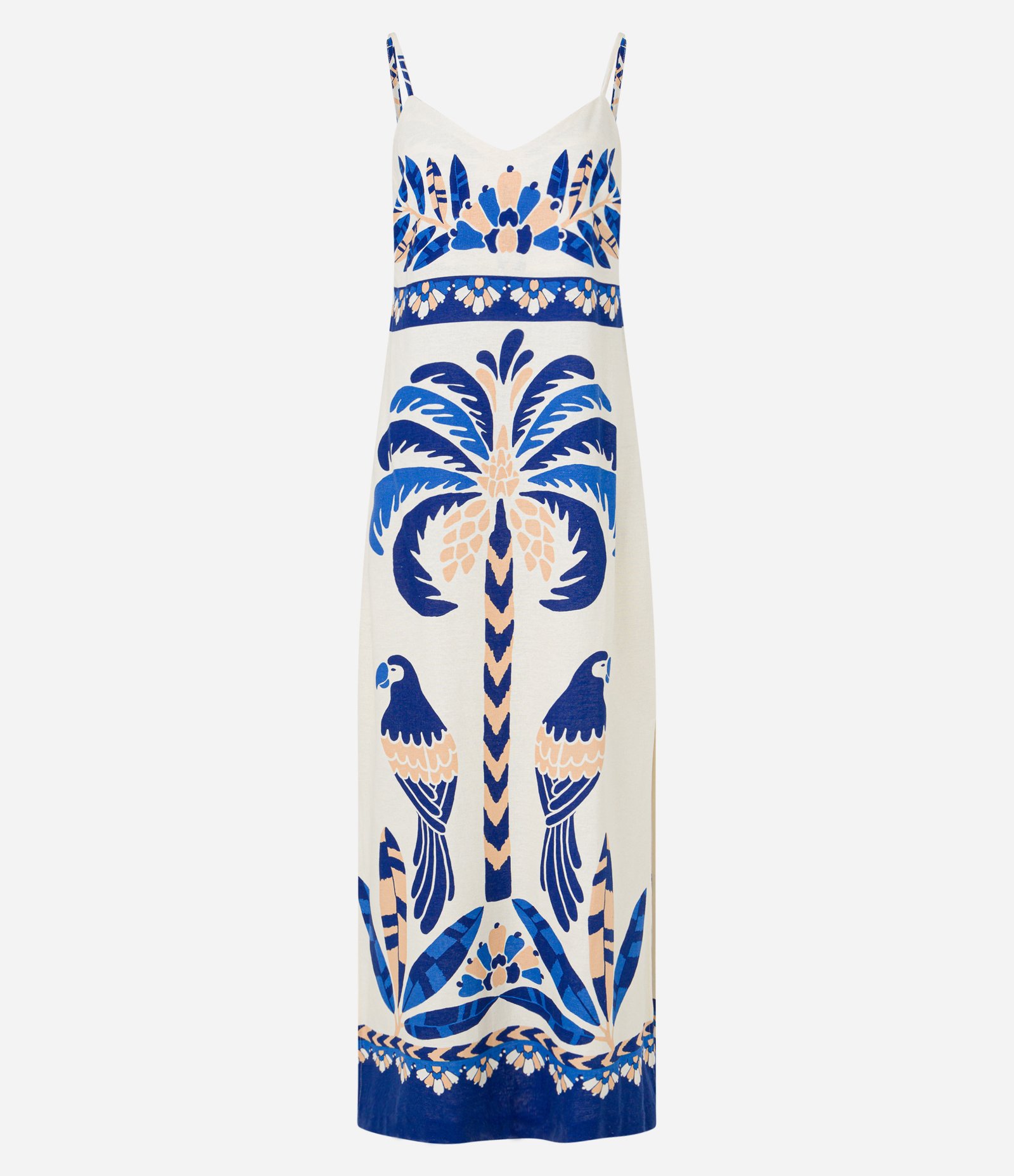 Vestido New Midi em Viscose e Linho com Estampa Tropical Bege 4