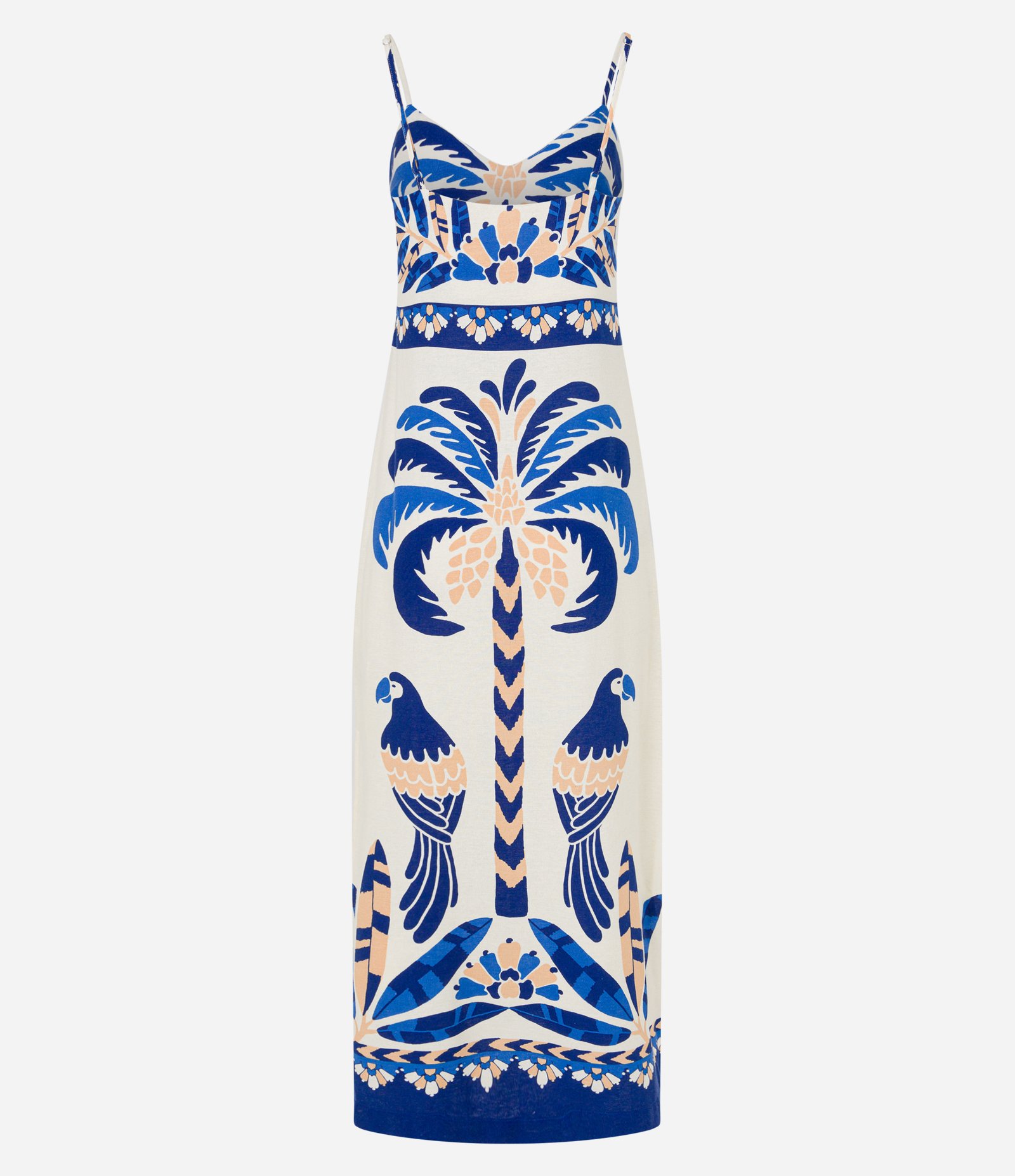 Vestido New Midi em Viscose e Linho com Estampa Tropical Bege 5