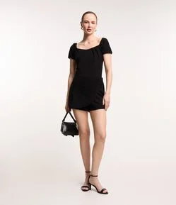 Short Saia Curto em Crepe com Sobreposição