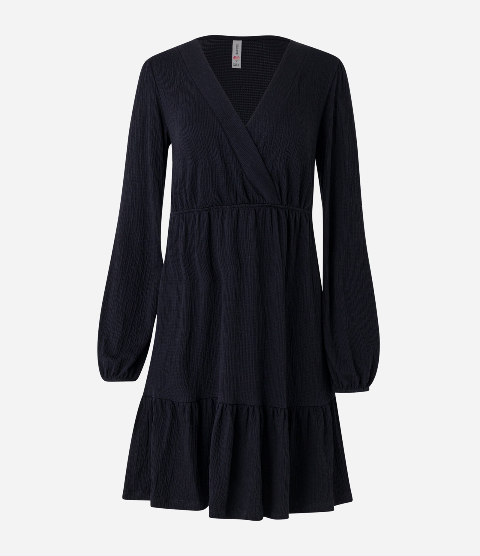 Vestido Curto Texturizado com Decote Transpassado Preto 5