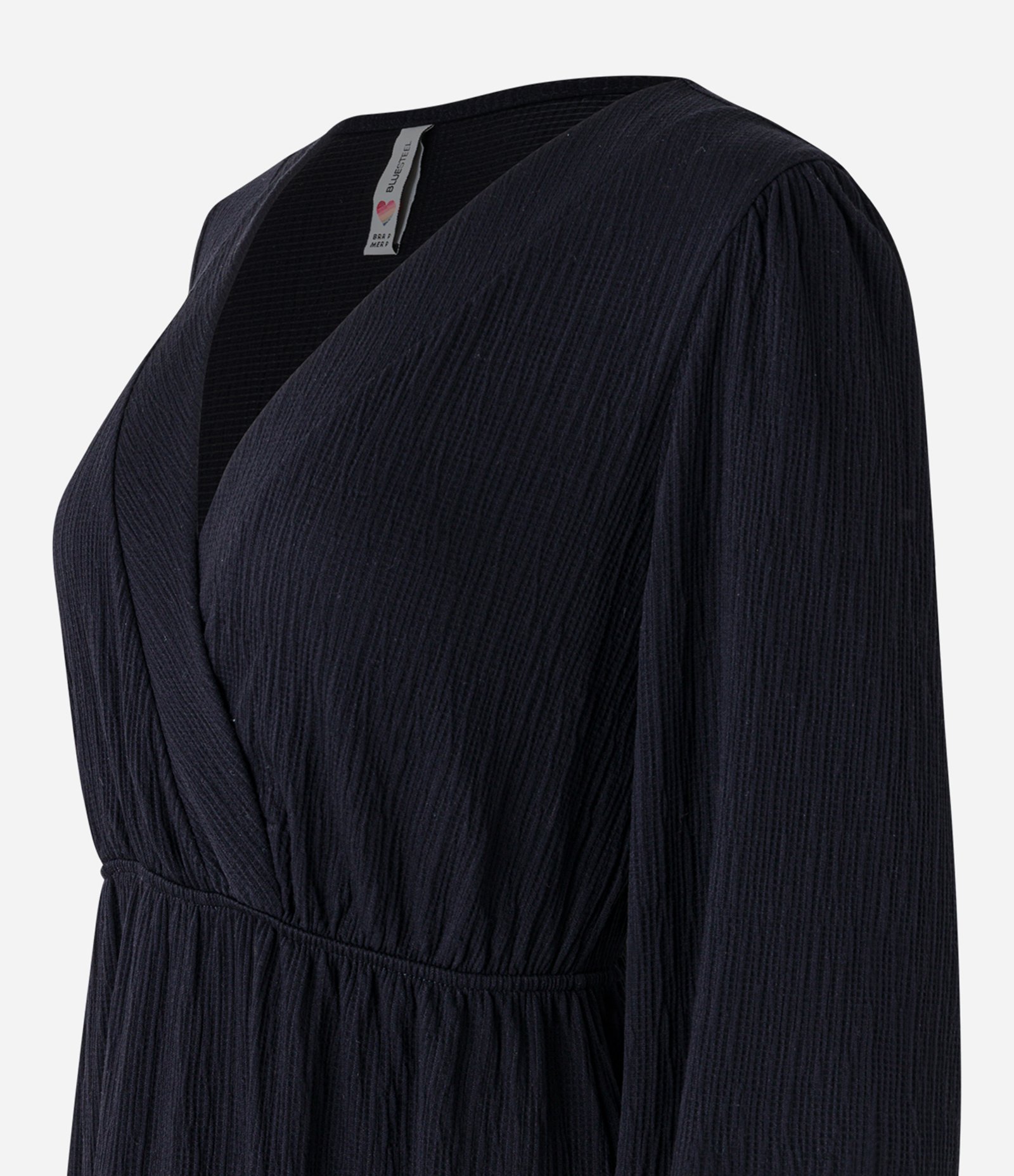 Vestido Curto Texturizado com Decote Transpassado Preto 6