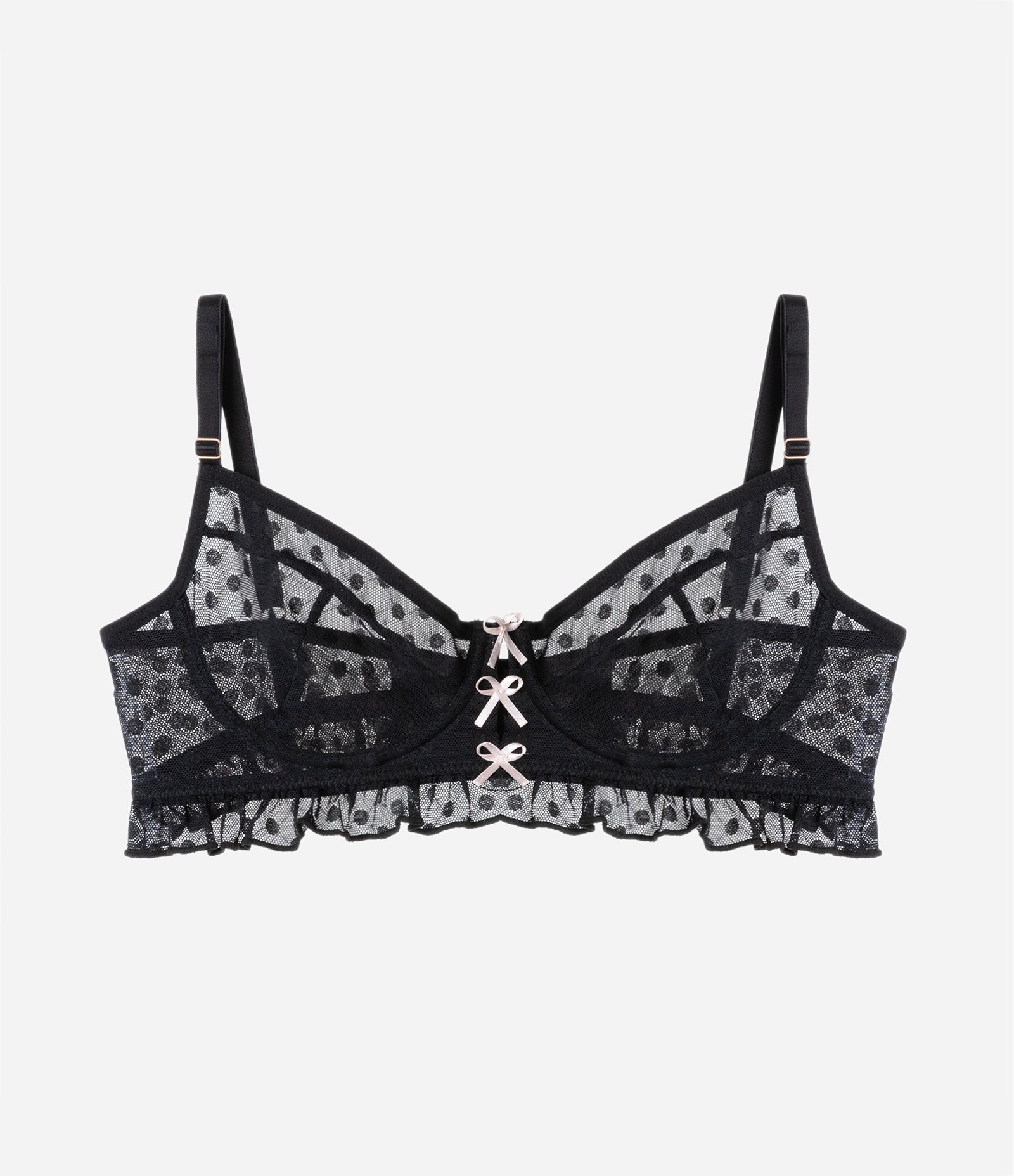 Sutiã sem Bojo com Aro em Tule Poá com Babadinhos Preto 5