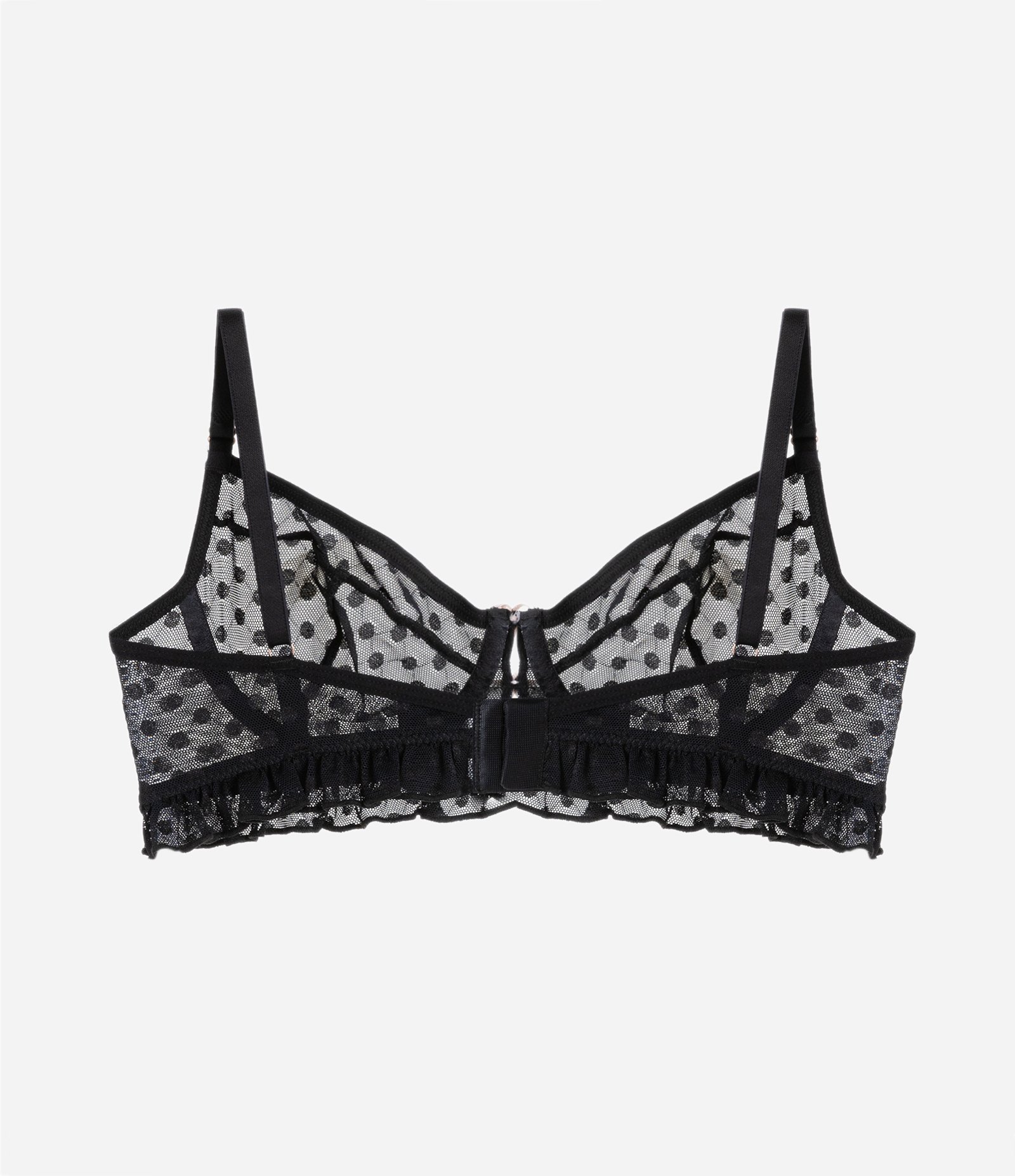 Sutiã sem Bojo com Aro em Tule Poá com Babadinhos Preto 6