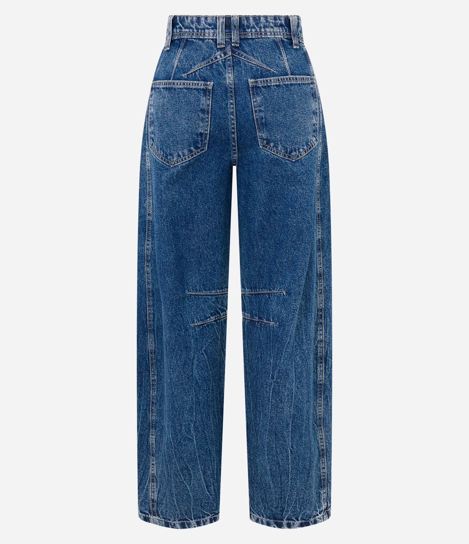 Calça Barrel em Jeans com Passantes no Cós e Bolsos Azul 6