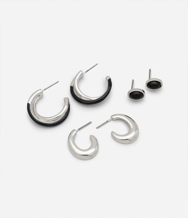 Kit 03 Argolas Médias com Detalhes em Esmalte