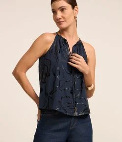 Blusa Sem Manga em Crepe com Estampa Abstrata em Foil