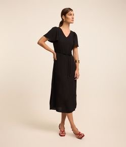 Vestido Evasê Midi com Efeito Airflow e Amarração