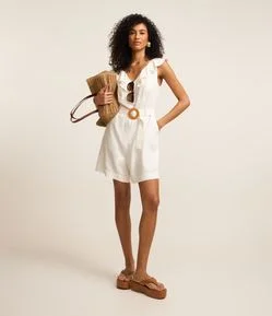 Macaquiho Sem Manga em Viscolinho com Babados e Cinto