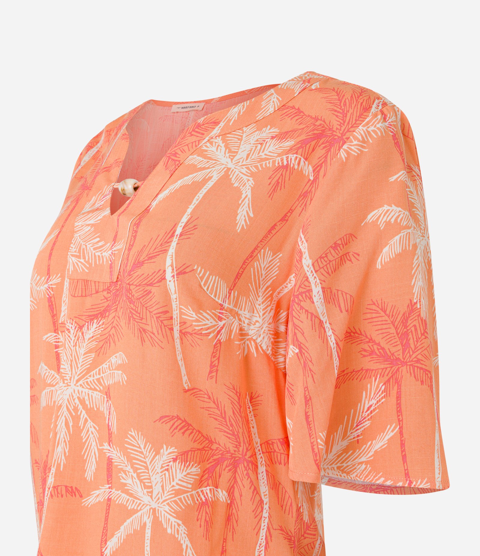 Blusa em Viscose com Miçanga na Gola e Coqueiros Estampados Laranja 6