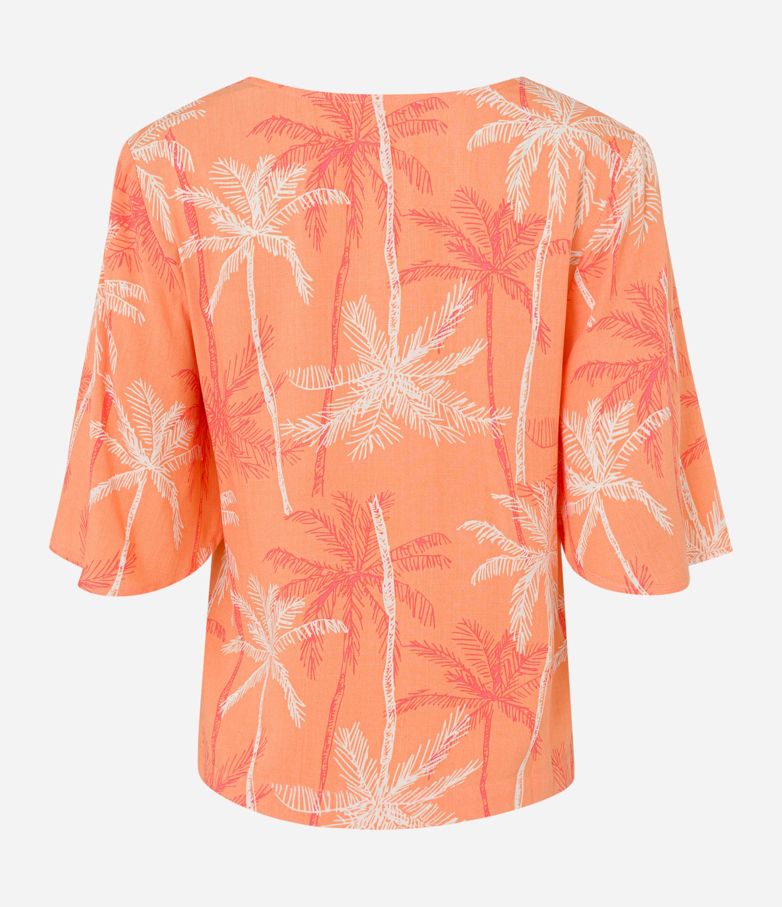 Blusa em Viscose com Miçanga na Gola e Coqueiros Estampados Laranja 7