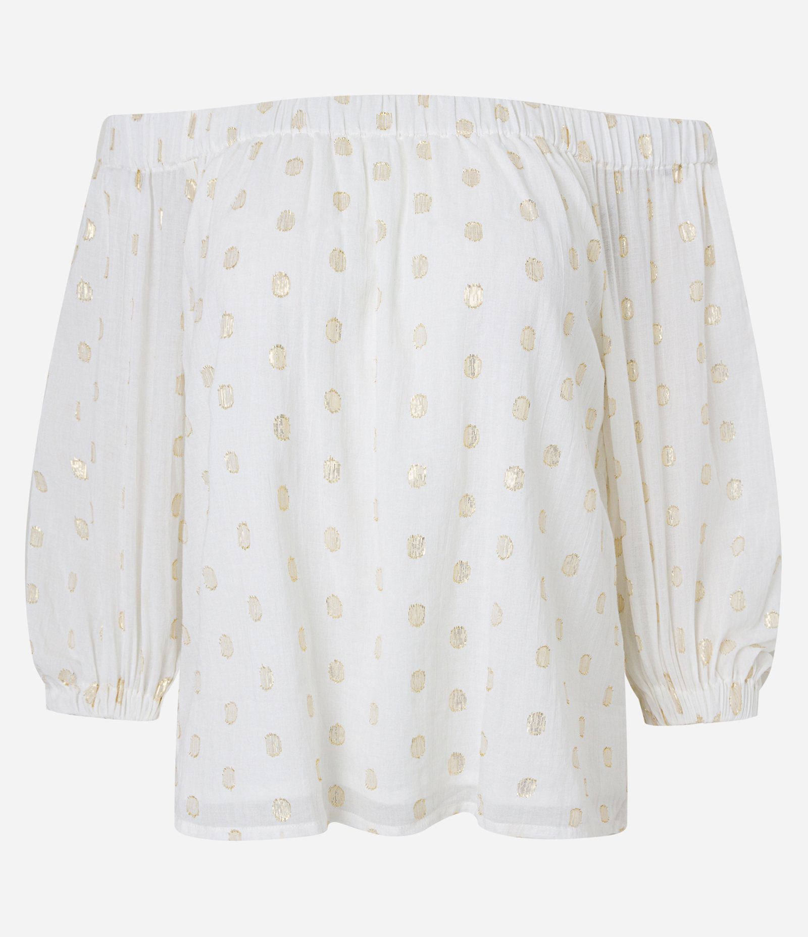 Blusa Ombro a Ombro em Tricoline com Poá em Foil Branco 6