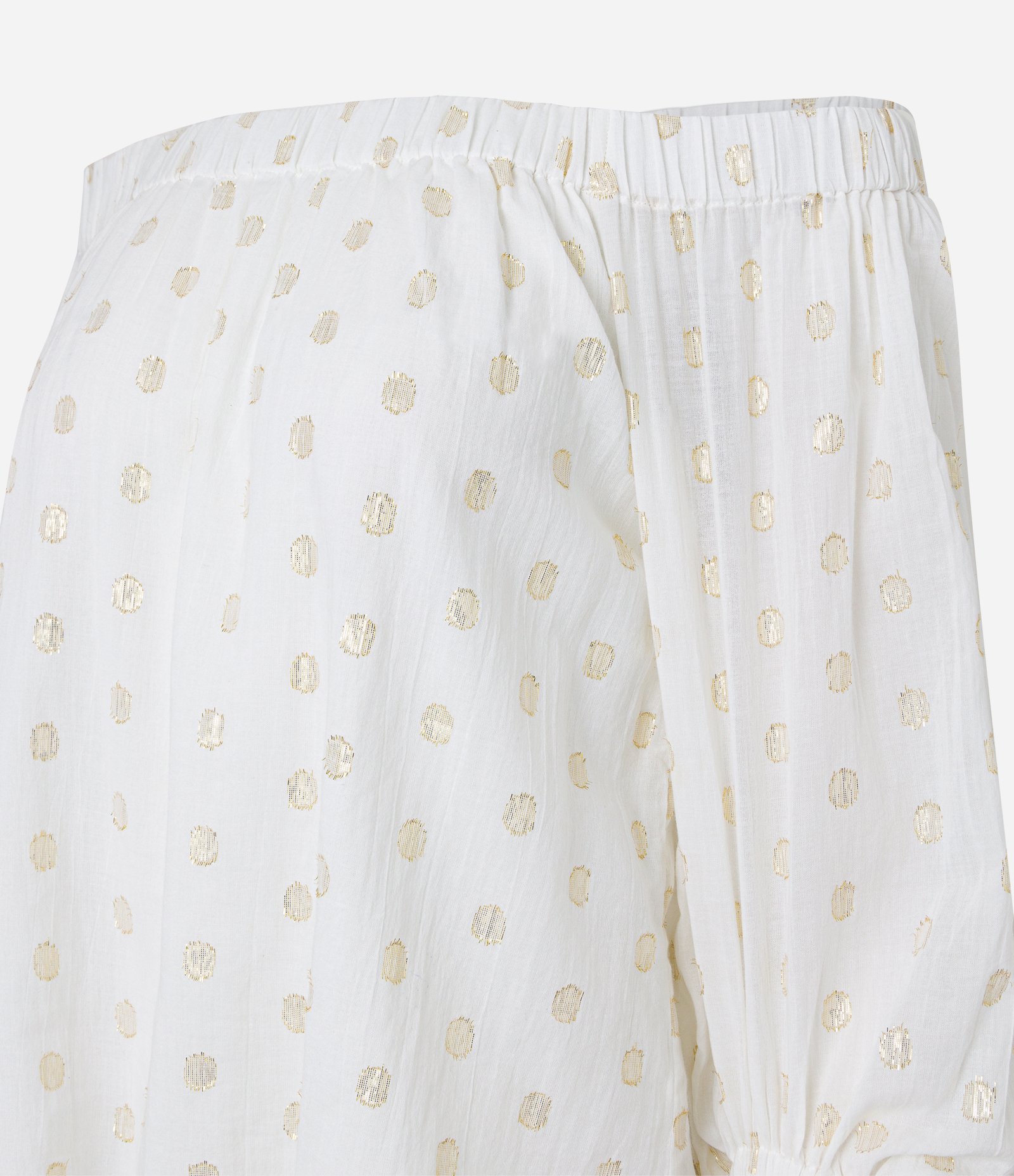 Blusa Ombro a Ombro em Tricoline com Poá em Foil Branco 7