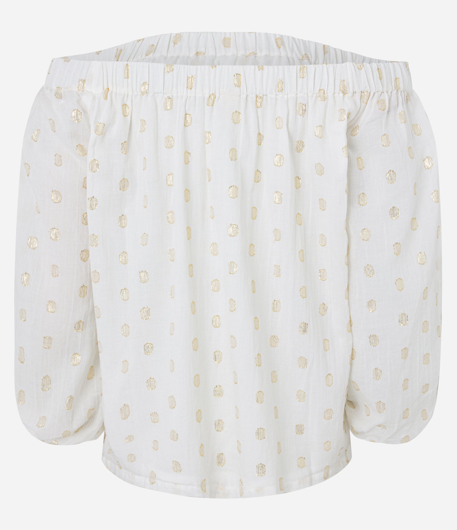 Blusa Ombro a Ombro em Tricoline com Poá em Foil Branco 8