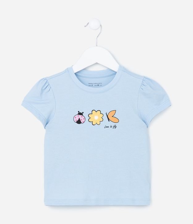 Blusa Infantil em Algodão Estampa Frontal com Florzinha Texturizada - Tam 1 a 5 anos