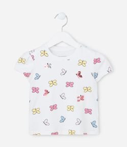 Blusa Infantil em Algodão com Bordado Borboletas - Tam 1 a 5 Anos