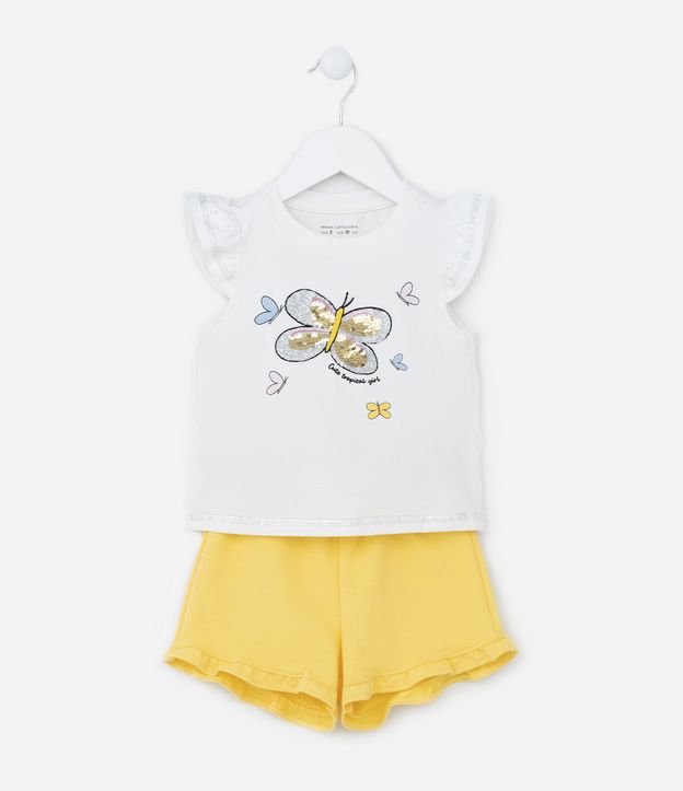Conjunto Infantil em Algodão Estampa de Borboleta com Paetês - Tam 1 a 5 anos