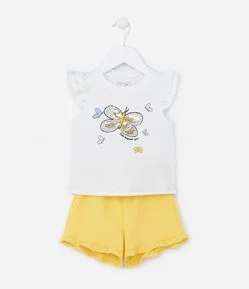 Conjunto Infantil em Algodão Estampa de Borboleta com Paetês - Tam 1 a 5 anos