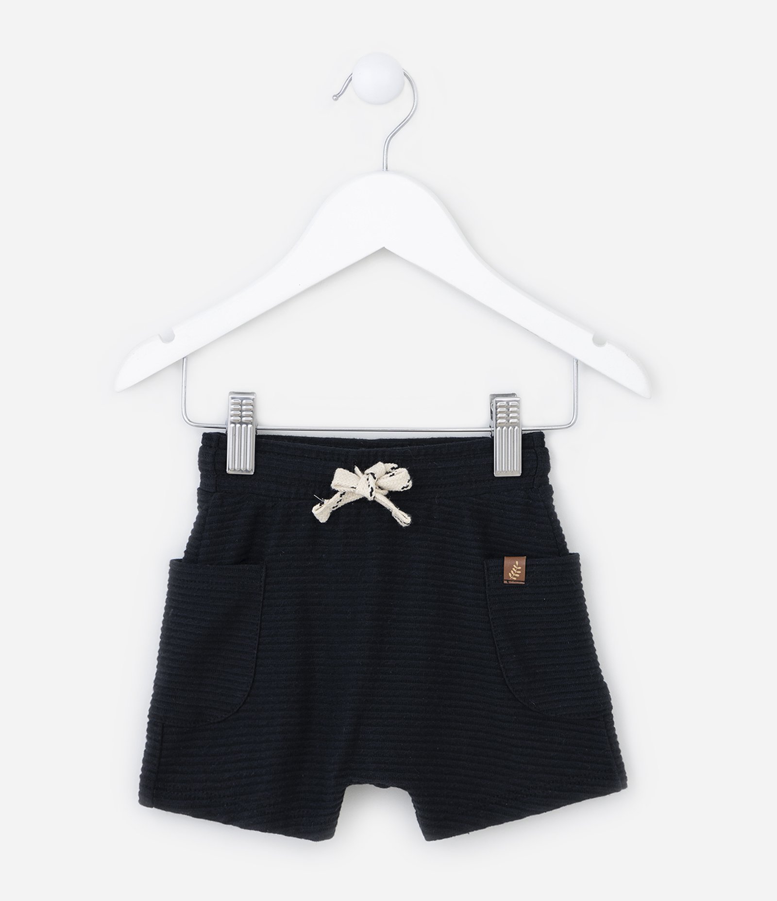 Bermuda Infantil Texturizada com Bolsos Laterais - Tam 0 a 18 meses Preto 1