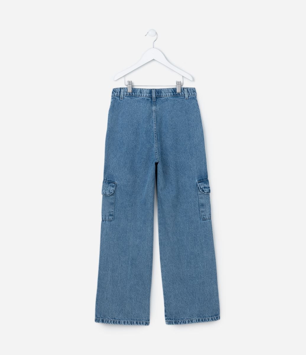 Calça Cargo em Jeans com Bolso Lateral Tam A 14 anos Azul