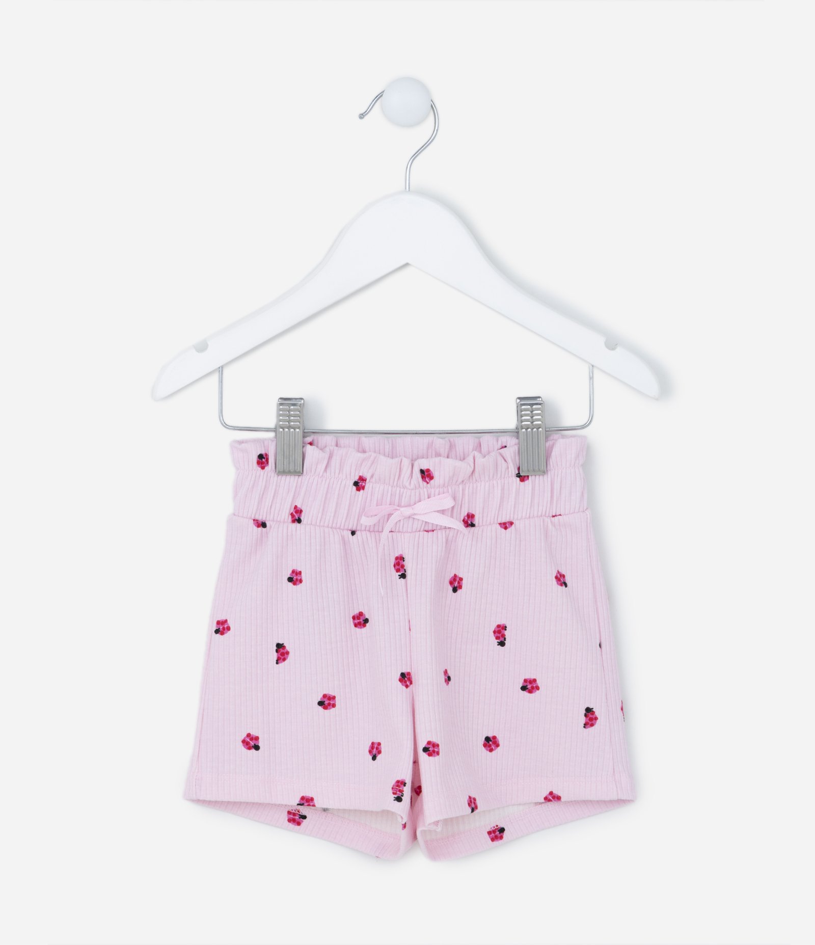 Short Clochard Infantil Canelado com Estampa de Joaninhas - Tam 1 a 5 Anos Rosa 1