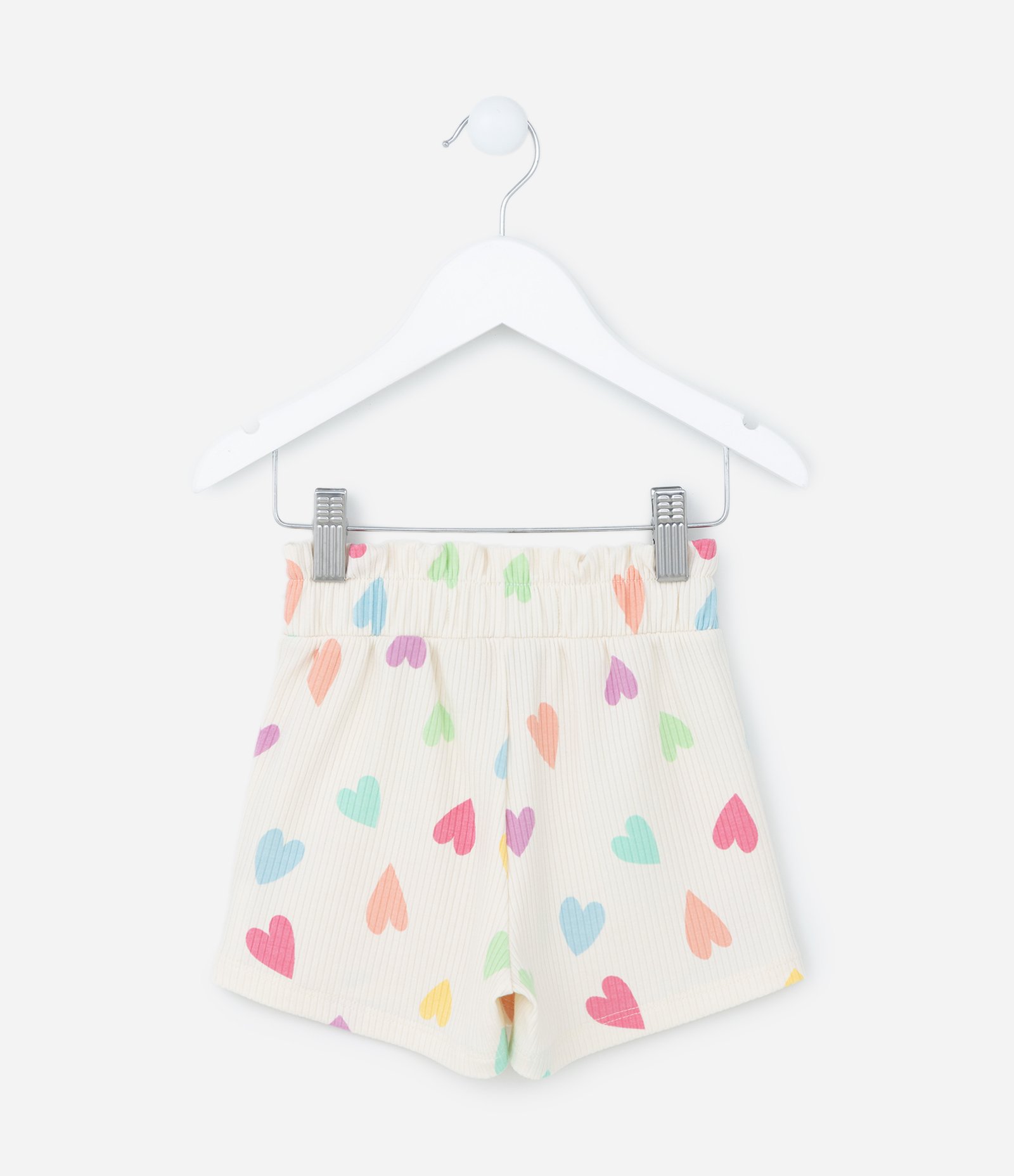 Short Clochard Infantil Caneladinho com Estampa de Corações - Tam 1 a 5 anos Bege 2