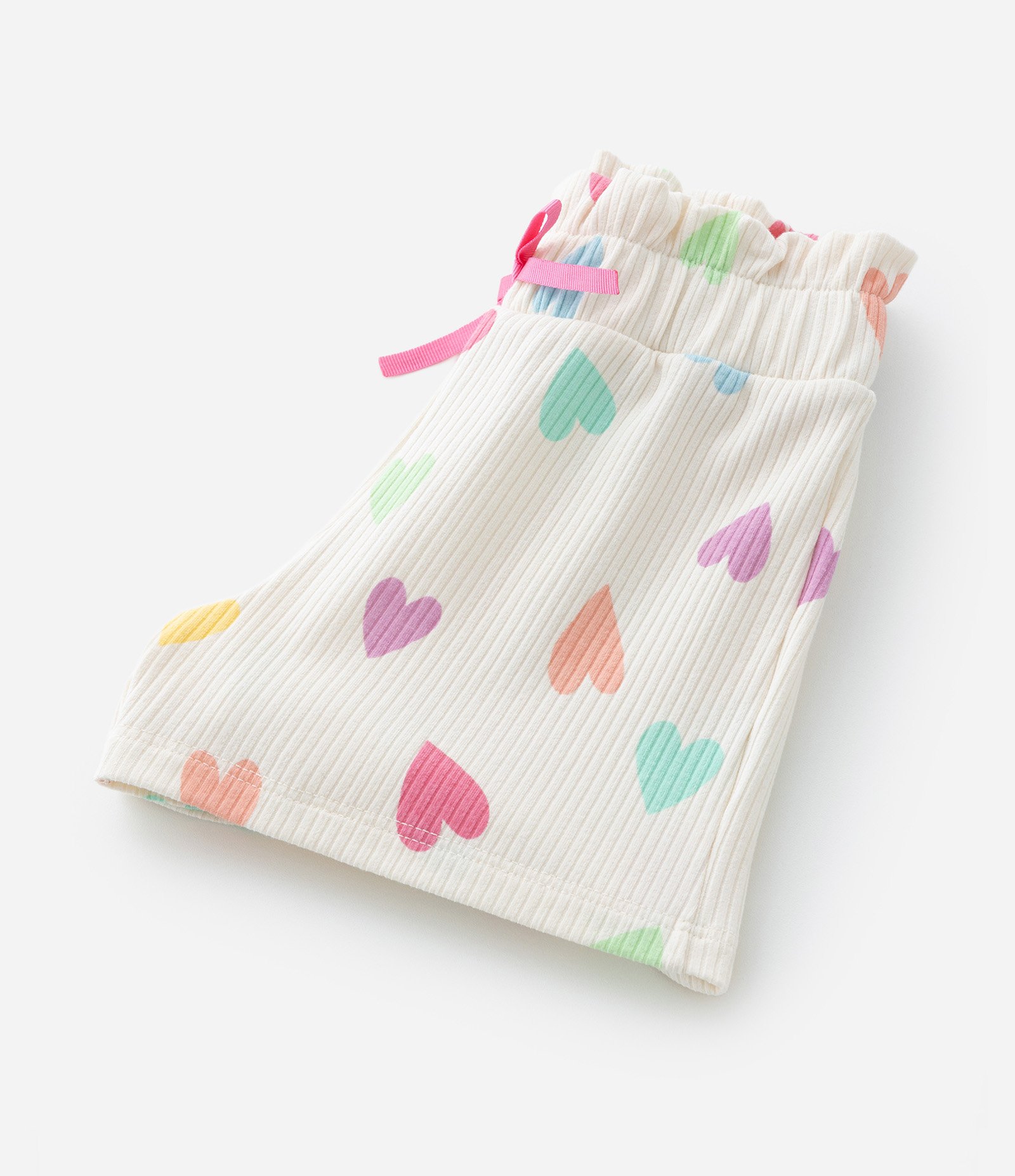 Short Clochard Infantil Caneladinho com Estampa de Corações - Tam 1 a 5 anos Bege 4