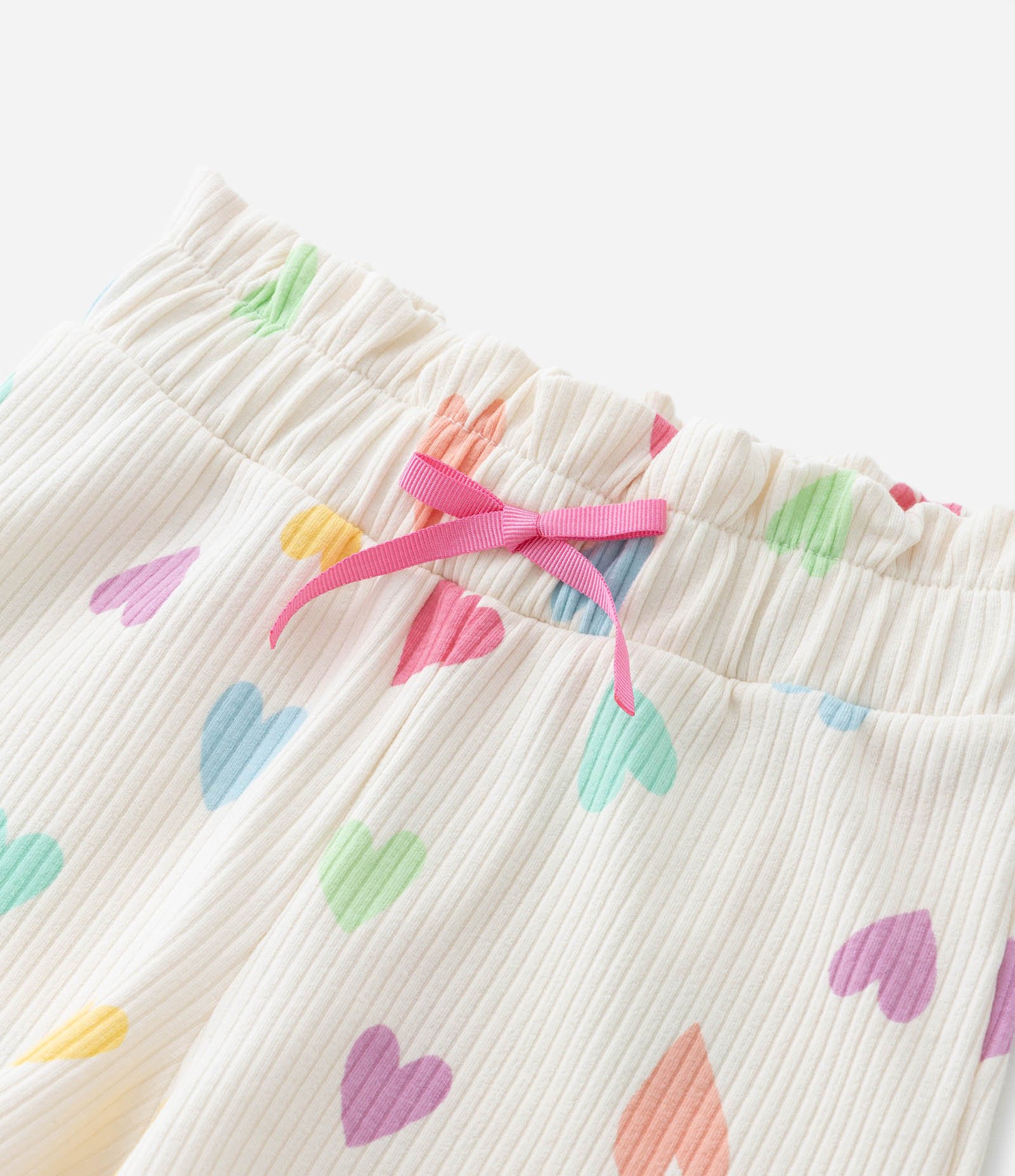 Short Clochard Infantil Caneladinho com Estampa de Corações - Tam 1 a 5 anos Bege 5