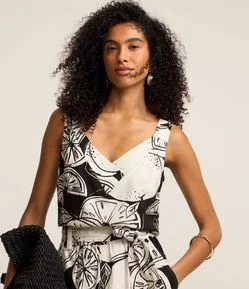 Blusa Sem Manga em Viscolinho com Limões Estampados