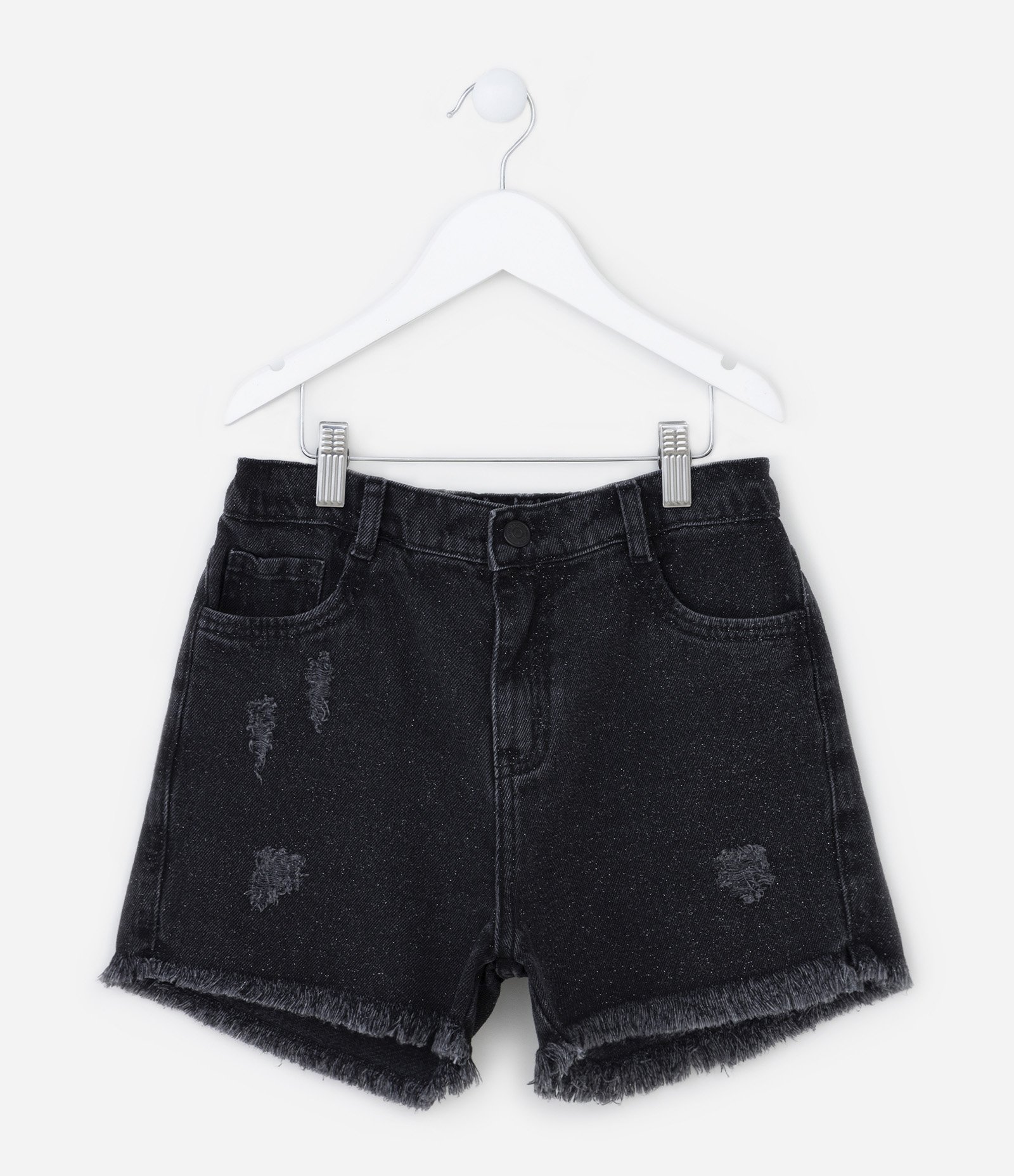 Short Cintura Alta Infantil em Jeans com Glitter - Tam 5 A 14 Anos Preto 1