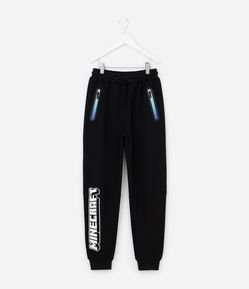 Calça Infantil Leve com Bolsos e Estampa Minecraft - Tam 5 a 14 Anos