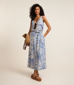 Saia Midi Evasê em Viscolinho com Faixa para Amarração