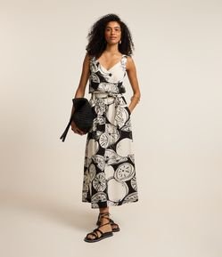 Saia Midi Evasê em Viscolinho com Faixa para Amarração