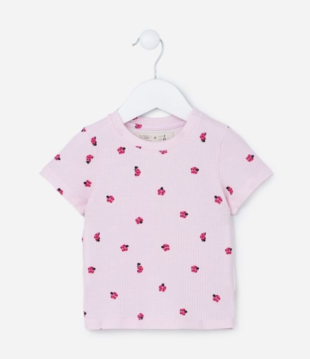 Blusa Infantil Canelada com Estampa de Joaninhas - Tam 1 a 5 Anos