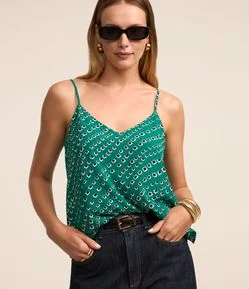 Blusa em Crepe com Decote V e Estampa Geométrica