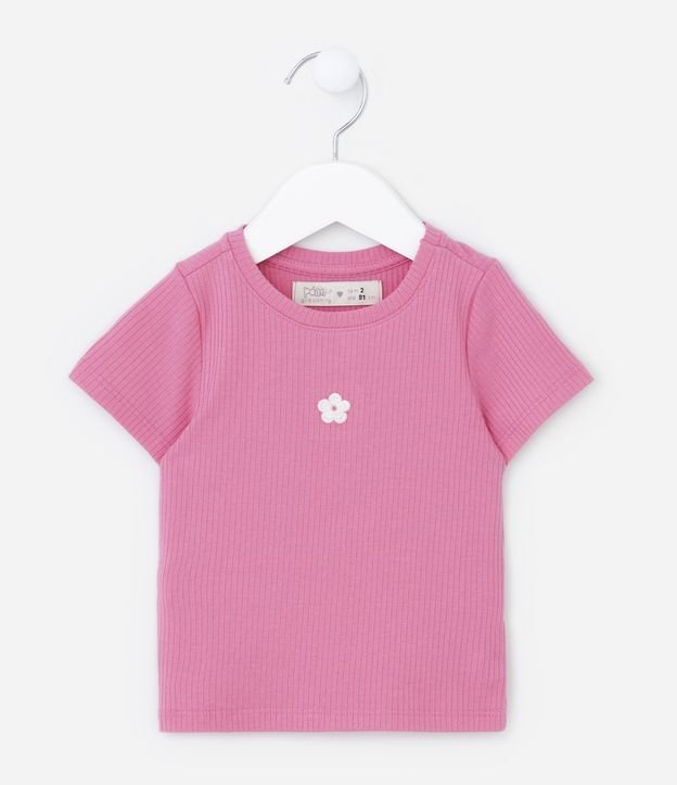 Blusa Infantil Canelada com Bordadinho de Flor - Tam 1 a 5 Anos