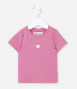 Blusa Infantil Canelada com Bordadinho de Flor - Tam 1 a 5 Anos