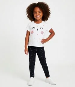 Calça Legging Infantil em Cotton com Brilhinhos - Tam 1 A 5 Anos