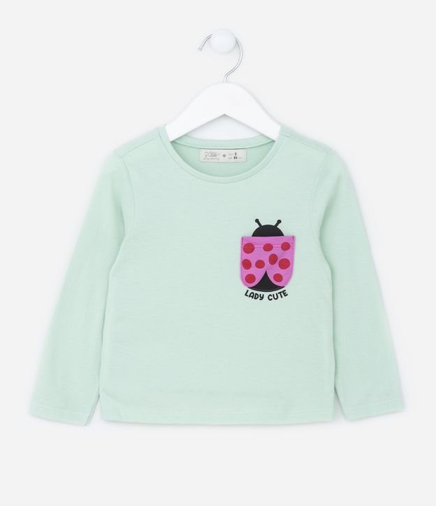 Blusa Infantil em Algodão com Bolsinho de Joaninha - Tam 1 a 5 Anos